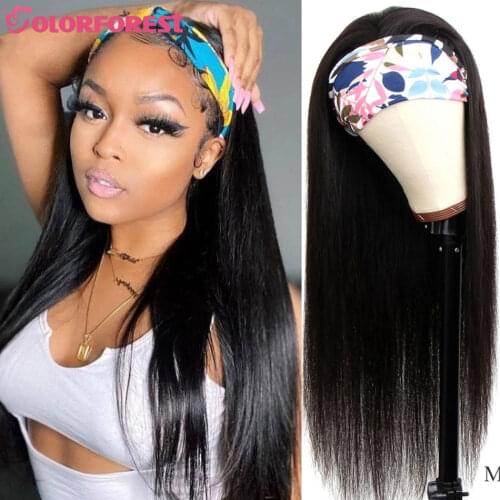 8-32 Inch Indain Straight Headband Wigs Remy Human Hair Headband Wigs Black Women Bang Wigs Straight Hair Headband Scarf Wigs