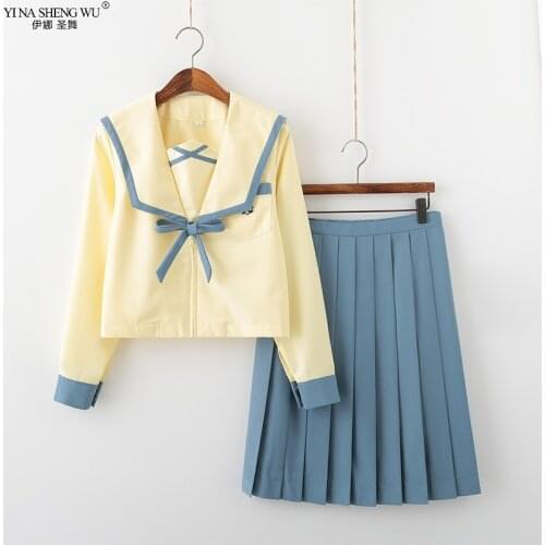 Yellow Top Pleated Skirt Anime Sailor Suit Japanese High School JK Uniform Women Korean Student Outfits Girls Cosplay Costumes