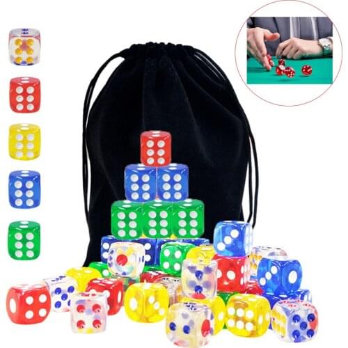 16mm Acrylic Polyhedral Dice 6 Sided Transparent Round Corner Drinking Dice DND MTG RPG Table Board Games Math Teaching Dice Set