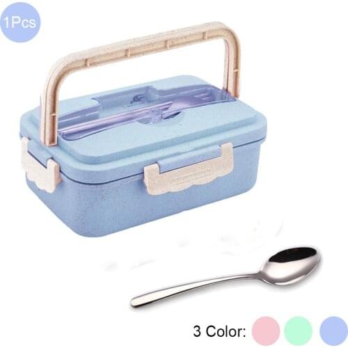 Healthy Material Lunch Box with Spoon 3 grid Wheat Straw Bento Boxes Microwave Dinnerware Food Storage Container Lunchbox