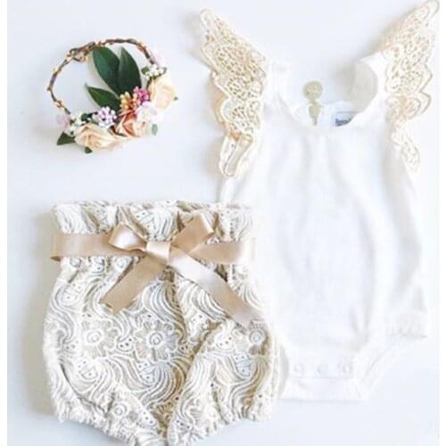 Cute Princess Newborn Baby Clothes Set Summer Newest Toddler Infant Girls Cotton Fly Sleeve Bodysuit+Shorts+Headband 3pcs Outfit