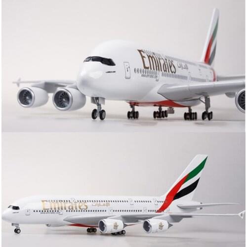 45.5CM 1/160 Scale Airplane Model Airbus A380 EMIRATES Airline Aircraft Model W Light & Wheels Die-cast Plastic Resin Plane Toy
