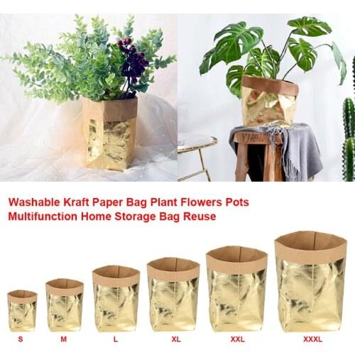 1Pc Washable Kraft Paper Bag Plant Flowers Pots Multifunction Home Storage Bag Reuse Paper Bag Pot Creative Garden Supplies
