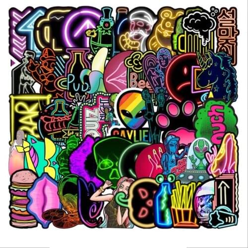 10 53PCS Neon Light Sticker Aesthetic Toys for Anime Animal Cute Decals StickersTo Laptop Phone Suitcase Guitar Fridge naklejki