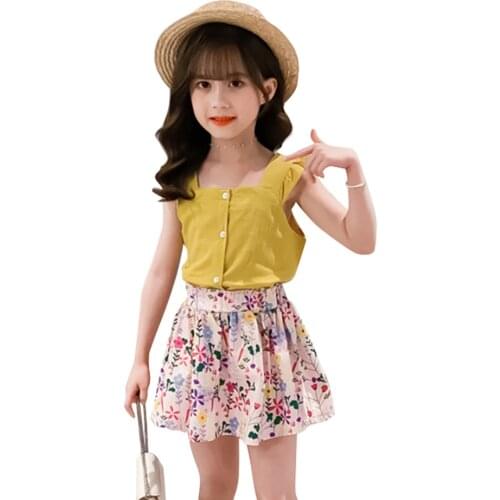 Teen Girls Clothing Vest + Floral Skirt Costume For Girls Summer Costume For Girl Casual Style Kids Clothing 6 8 10 12 14