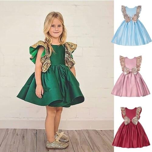 Kids Dresses For Girls Fashion Lace Ruffle Sequin Prom Dress Christmas Halloween Party Costume Baby Clothes 2-7T