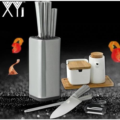 XYj Stainless Steel Kitchen Knife Stand Tool Holder Multifunctional Tool Holder 8" Knife Block Sooktops Tube Shelf Chromophous