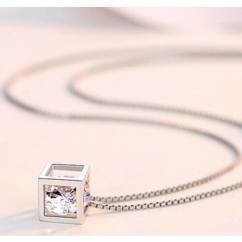 Simple Fashion Jewelry Rubiks Cube Crystal Zircon Pendant Square Necklace Charm Women Trendy Romantic Valentines Day Gifts