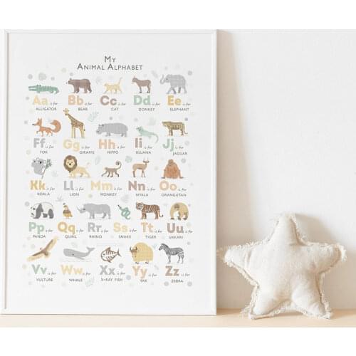 Safari Animal Alphabet Poster Nursery Boho Canvas Painting Baby Art Print Nordic Modern Wall Picture For Kids Room Home Decor