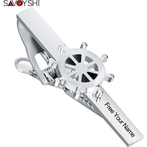SAVOYSHI Free Engraving Logo Tie Clip Pin High Quality Silver color Rudder Necktie Bar Clasp Special Gifts Brand Jewelry