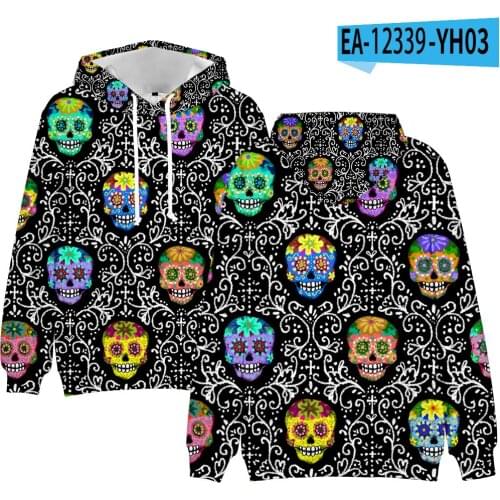 Hoodied with Skull Patterns Long Sleeves Tops for Adults Multicolored