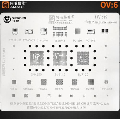 AMAOE Stencil OV:6 For OPPO A32 VIVO Y30 Y31 SM4250 SM6115 SM7125 CPU Reballing Stencil IC WTR3925 SDR675 PM4250 WCN3950 PM6150L