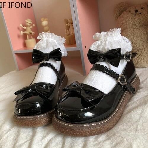 IF IFOND Japanese Style Sweet Bow Lolita Shoes Women Harajuku Round Toe Buckle Straps Platform Pumps Women Cute Mary Janes Shoes