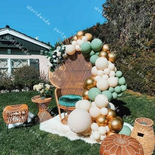 96pcs Baby Shower Balloon Garland Arch 12Ft Retro Green Skin Gold Latex Air Balloons Pack for Birthday Party DIY Decor Supplies