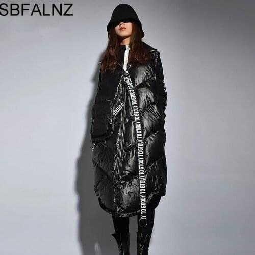 Doudoune Sans Manche Streetwear Fashion Womens 2021 Winter Lapel Vest Female Patchwork Packer Letter Korean Fashion Style Loose