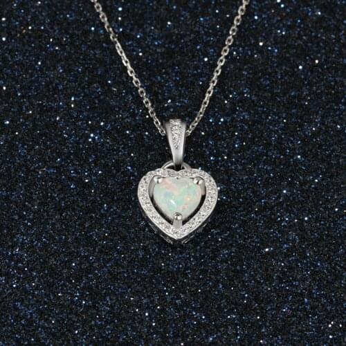 New Fine Jewelry 925 Sterling Silver Trendy Heart Opal Pendant Necklaces For Women Luxury Engagement Wedding Jewelry
