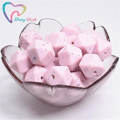 10 PCS Pastel Pink Gritty/ Speckled Hexagon 14-17 MM Silicone Beads Teething Necklace Silicone 12-15MM Round BPA Safe Baby Beads