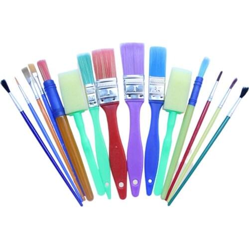 15Pcs/set Painting Graffiti Brushes Nylon Hair Sponge Colorful Handle Kid Art Drawing Pens