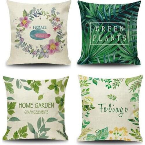 2pcs/set Flax Pillowcase Green Plant Pattern Decorative Cushion Cover Throw Pillow Case for Home Decoration Sofa Pillowcase