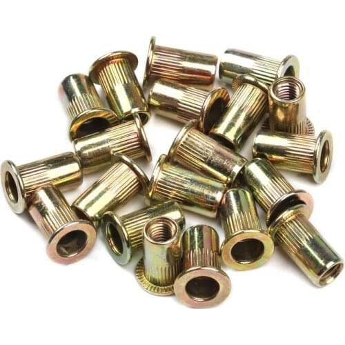 20/100PCS M3 M4 M5 M6 M8 M10 M12 Zinc Plated Carbon Steel Knurled Nuts Rivnut Flat Head Threaded Rivet Insert Nutsert Cap Rivet