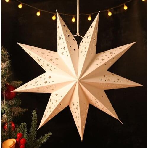 3pcs 35cm 9 Pointed Paper Star Lanterns Hanging Lampshades for Christmas Wedding Birthday Party Decorations (White)