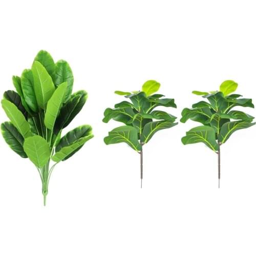 32Inch Faux Banana Tree Monstera Leaf Fake 18 Leaves With 2Pcs Artificial Fiddle Leaf Fig Tree 19.6 Inch Faux Plants