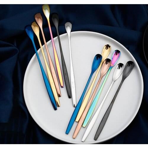 Stainless Steel Coffee Dessert Spoon Square Head Long Handle Teaspoon Tableware