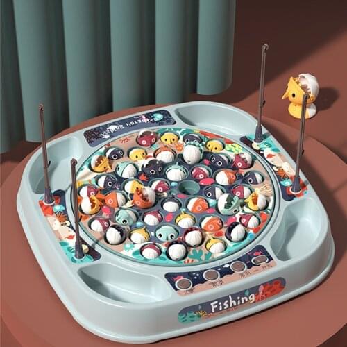 Kids Fishing Toys Electric Rotating Fishing Play Game Musical Fish Plate Set Magnetic Outdoor Sports Toys for Children Gifts