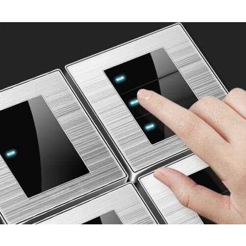 EU france Germany 1 2 3 Gang 1 2 Way home switch socket type 86 wall with led brushed stainless steel mirror light point switch