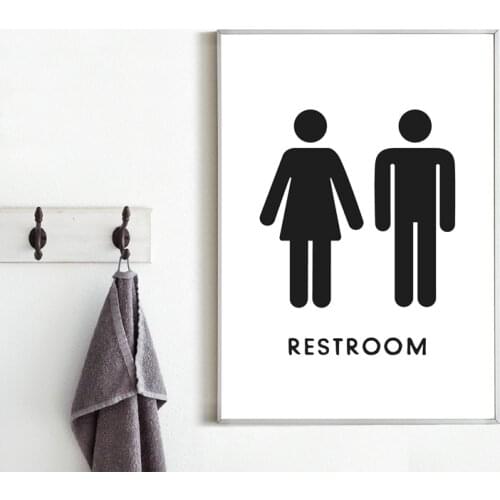 Restroom Sign Print Black White Poster Wall Art Canvas Painting Lavatory Public Toilet Signs Picture Bath Room Wall Decor