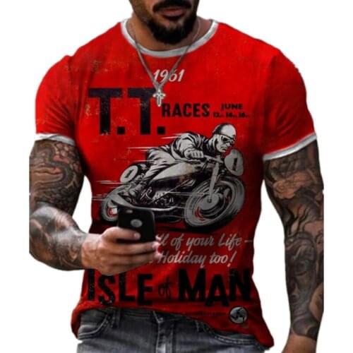 Summer new mens T-shirt oversized loose retro short-sleeved fashion motorcycle pattern printing O-neck mens T-shirt