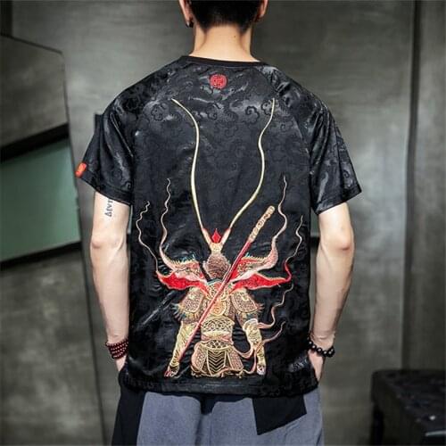 Monkey King Embroidery T Shirt Men Tshirt Men Streetwear T-Shirt Men T Shirt Hip Hop 5XL Clothes 2020 Autumn New