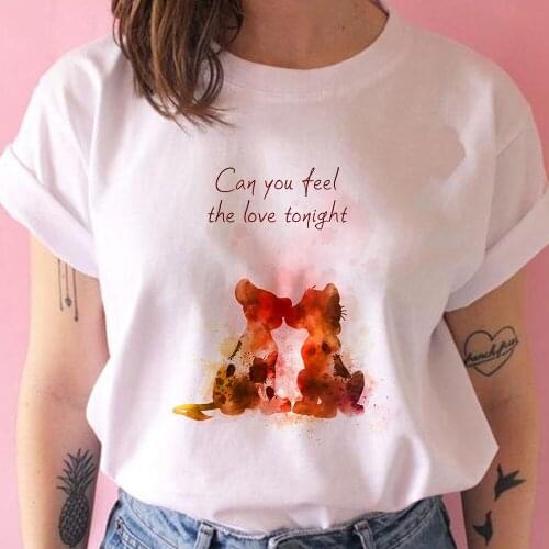 Aesthetics TShirt Simba and Nala Can You Feel The Love Tonight Print Casual Short Sleeve Funny T-shirt Women Tops Summer Harajuk