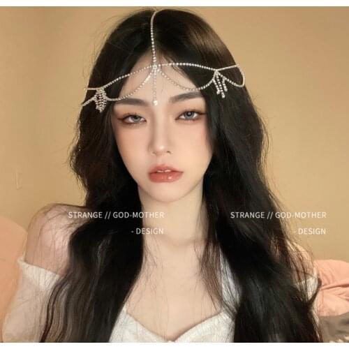 Exotic style headdress Hanfu ancient style hair ornaments feminine forehead ornaments eyebrow center pendant super flash chain