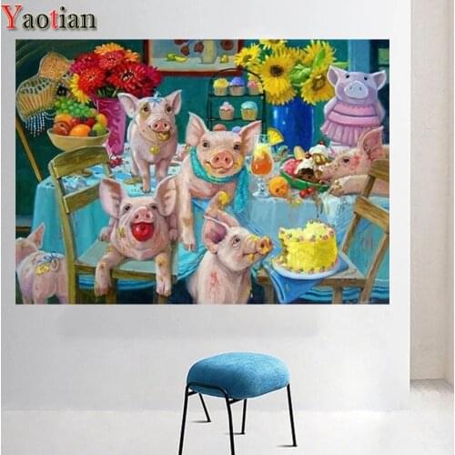 Paint by diamonds humor funny pigs mosaic diamond painting Cross stitch full square round 5d diy diamond embroidery animal
