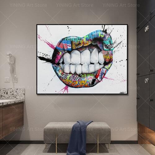 Smiley Teeth Modern Graffiti Street Art Canvas Painting Poster Print Wall Art Picture For Living Room Home Decor Frameless
