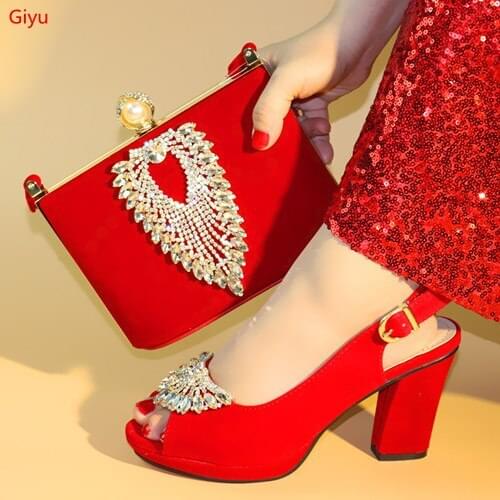 Doershow beautiful red Italian Shoes With Matching Bag High Quality Italy Shoe And Bag set For wedding and party!HLX1-2