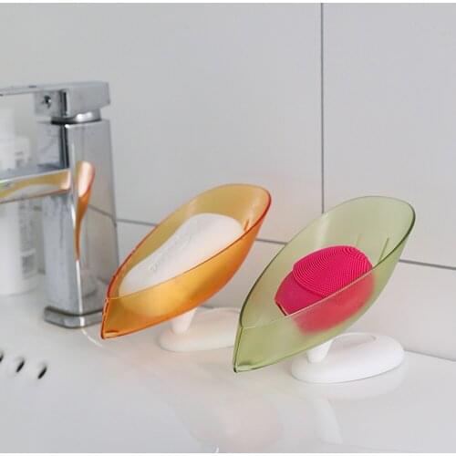 Creative Sucker Leaf Shape Soap Holder Shower Storage Boxes Drain Punch-Free Suction Cup Rotatable Shelf Tray Bathroom Supplies