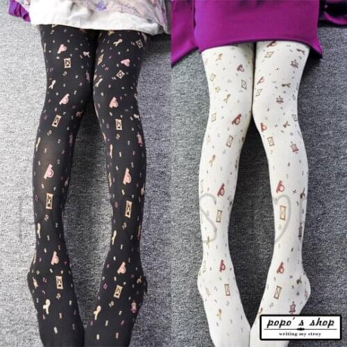 Lolita Cute Printed Gilding Tights Womens Patterns Gold Pantyhose