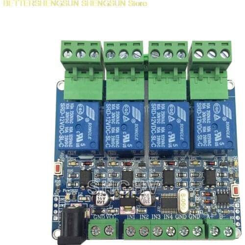 MODBUS-RTU 4 way relay module STM8S103 MCU two RS485 communication TTL