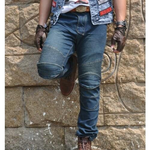 Mens Jeans Casual Stretch Skinny Motorcycle Pants Protective Pad Motorcycle Pants Slim-fit High-Quality Narrow-Leg Trousers