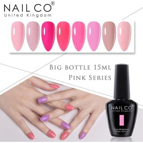 NAILCO 15ml Nail Gel Varnish Pink Series Soak Off UV Gel Polish Lacquer Long Lasting Hybrid Nail Polish Lacquers Base Top Coat