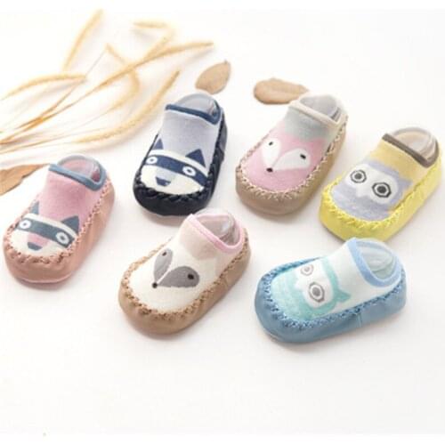 1 Pair New Comfortable Toddler Floor Socks With Rubber Soles Baby Elastic Cotton Cartoon Anti-slip Socks Infant Soft Sole Socks