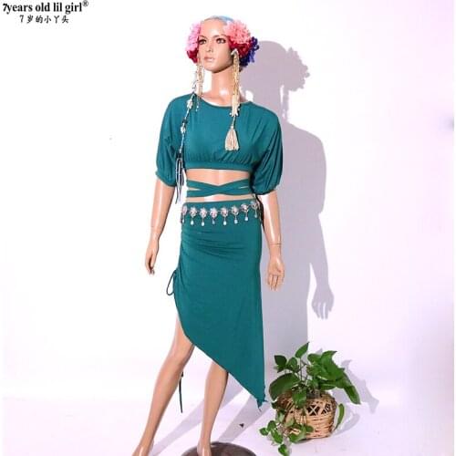 New Womens Sexy Modal Rayon Cotton Short Sleeves+Skirt 2pcs Belly Dance Practice Suit For Set Top GOO53