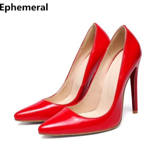 Lady Sexy Red And Black Super High Heel Wedding Shoes Bride Slip On Max Size 45 46 Womens Patent Leather Loafer 2017 New Style