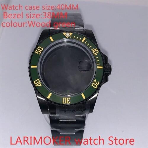 Suitable for NH35 NH36 Miyota 8215 40mm 904L stainless steel housing, sealed black back cover, with rotating bezel wood green