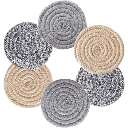 6 Pcs Coasters for Drinks Absorbent,Cotton Woven Drink Coasters Set,Heat-Resistant & Reusable Coasters,Housewarming Gift