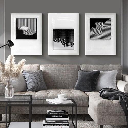 Simple Nordic abstract black and white lines extremely simple style art living room bedroom decoration picture canvas printing