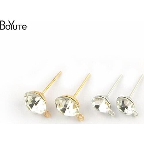 BoYuTe (500 Pieces/Bag) 5MM 6 MM 8MM Crystal Stud Earrings Gold Dark Silver Ear Pin with Loop Diy Hand Made Jewelry Accessories