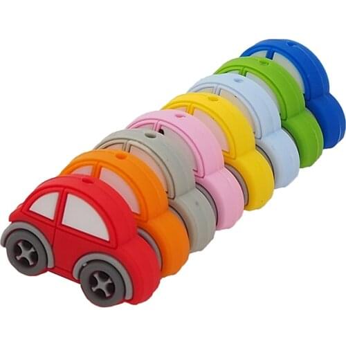 Chenkai 50PCS Silicone Car Beads Baby Cartoon Teething BPA Free For DIY Infant Soothing Pacifier Nursing Bracelet Toys Accessory